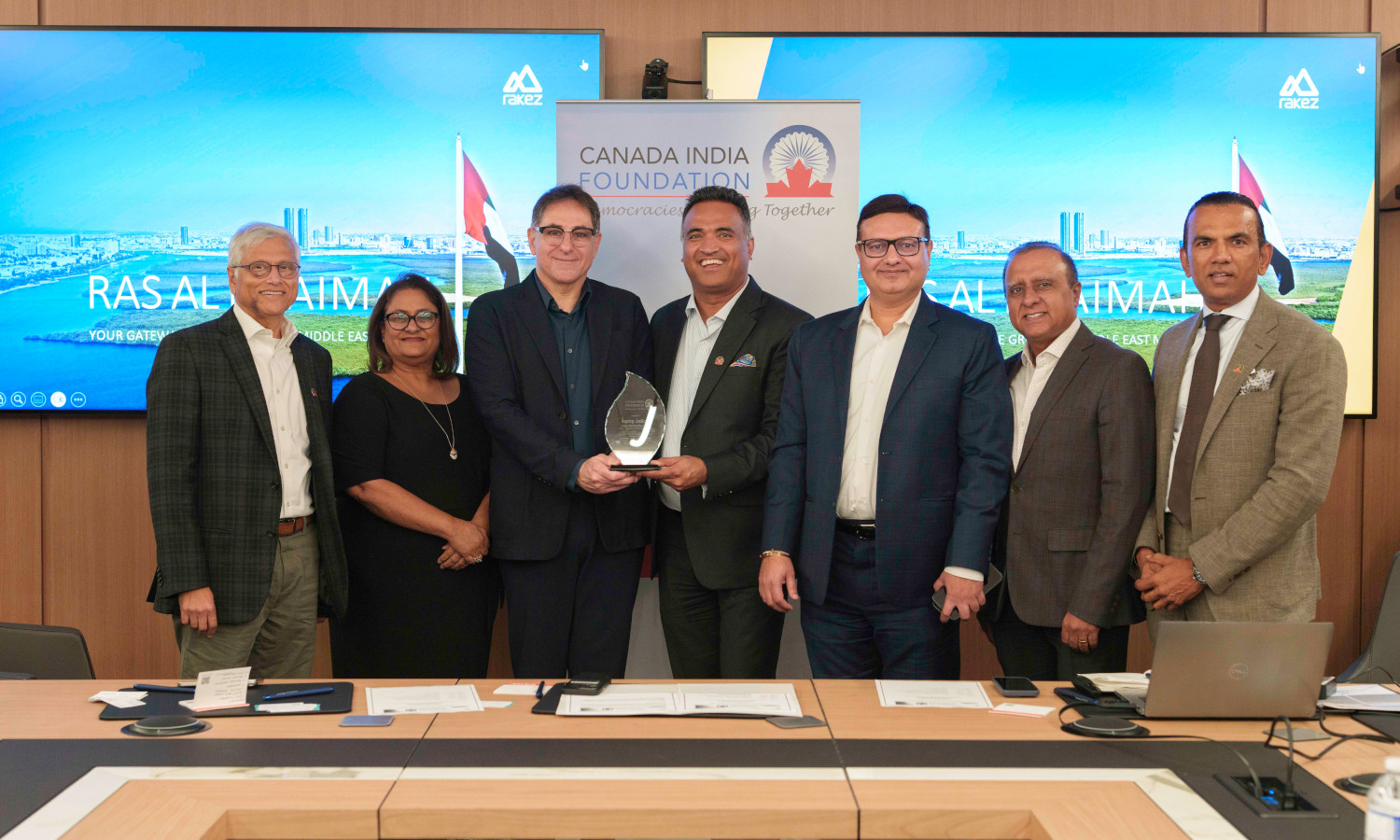 RAKEZ team being felicitated by the Canada India Foundation during the Canada roadshow